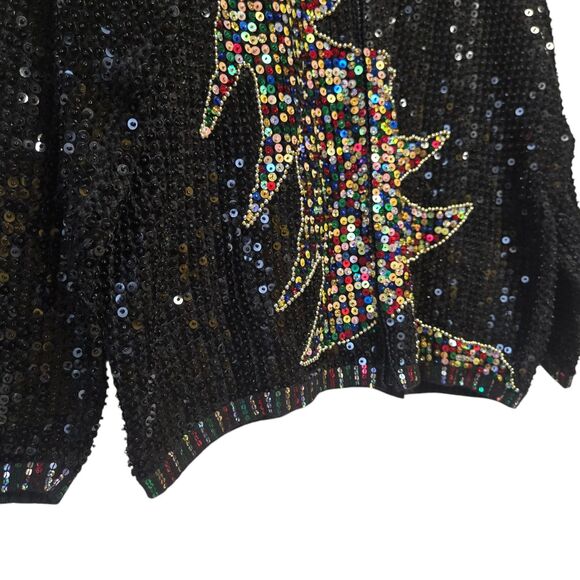 Vintage BERER Takako Sakon Black Full Sequin Christmas Tree Full Zip XL - Picture 4 of 8